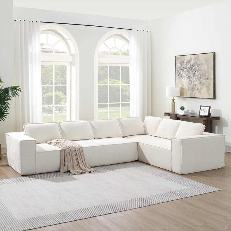 Canapé modulaire de style minimaliste de 129,5 po, ensemble de canapé en chenille infroissable à 6 places pour siège, combinaison libre de 2 PC, ensemble de canapé en forme de L moderne pour le salon, aucun assemblage requis