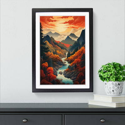 Japanese Mountains Futurism No.3 - Single Picture Frame Print on Wood