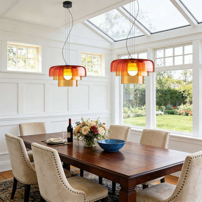 Mid Century Modern Glass Pendant Light, Orange