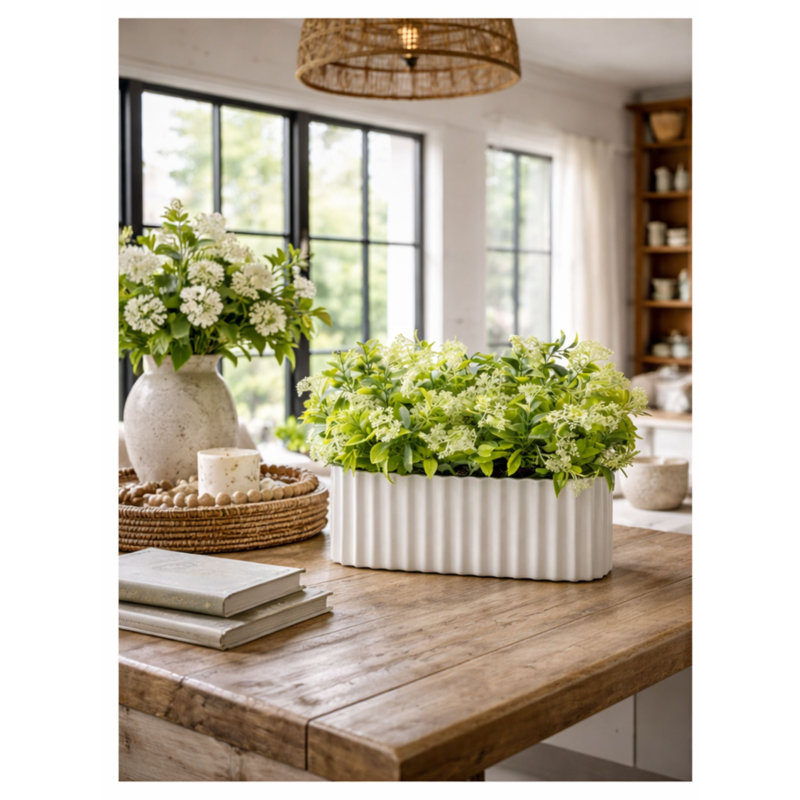 Faux Cream Floral and Greenery Arrangement