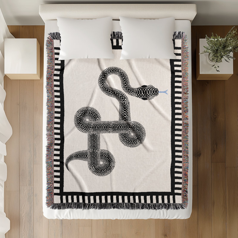 Jeté en mélange de coton Vanjo Snake, L 60 po x l 50 po, Blanc cassé