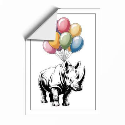 Rhinoceros with Balloons Whimsical - Framed Print
