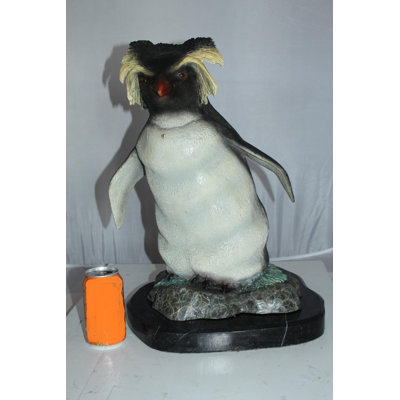 Rockhopper Penguin Bronze Statue 20 Inch on Marble Base 16"x15"x20"H