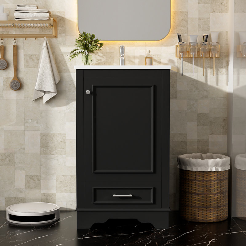 Meuble-lavabo de 20 po avec lavabo en céramique, Noir
