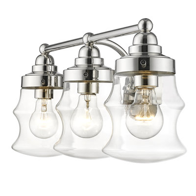 Meuble-lavabo 3 lumières 22 po en nickel poli avec verre transparent.