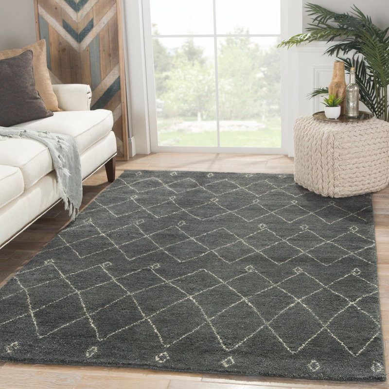 Tapis gris / blanc noué à la main Nostalgia (9 pi 6 po x 13 pi 6 po), Rectangle 9 pi 6 po x 13 pi 6 po