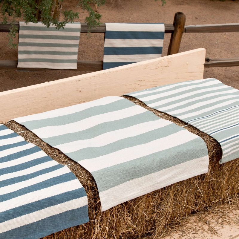 Catamaran Stripe Light Blue/Ivory Handwoven Indoor/Outdoor Rug, Rectangle 2' x 3'