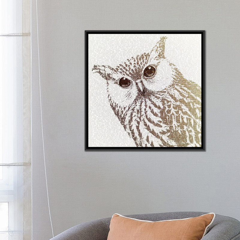«The Intellectual Owl I», impression sur toile, H 26 po x l 26 po x P 1,5 po, Toile avec cadre noir, Pas de tapis