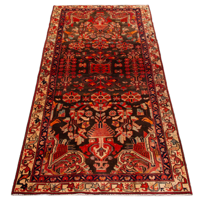 Tapis brun noué à la main unique 3 pi 11 po x 10 pi 2 po Andelz