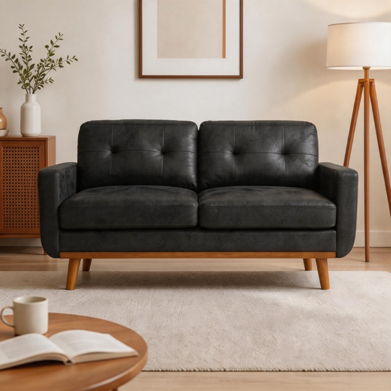 Canapé minimaliste 65 po - tissu respirant, pieds en bois massif, Polyester noir