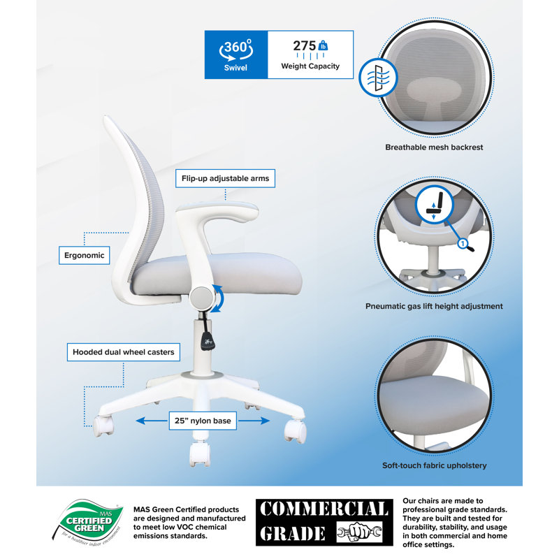 Grey Mesh and Fabric Task Chair with Adjustable Arms
