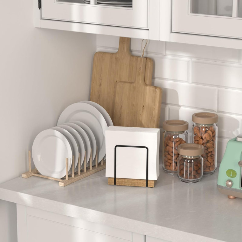 Porte-serviettes de table pour table, distributeur de serviettes de table en fer acacia | Cuisine avec table à manger et porte-pique-nique rustique