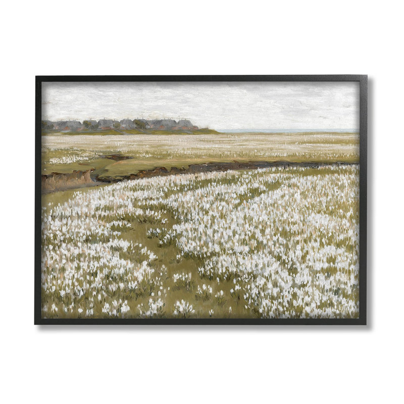 Fleur prairie paysage, estampe numérique avec lettres et lignes, Giclée encadrée noir minuit, H 11 po x l 14 po x P 1,5 po
