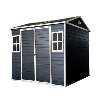 8 X 6Ft  Resin Outdoor Storage Shed Waterproof Shed With Floor & Two Windows & Lockable Door, Tool Shed For Garden, Patio, Backyard ,Black