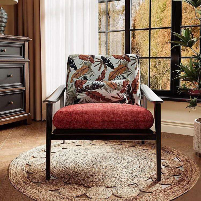 Fauteuil d'appoint simple de style français en chenille de lin et bois de coton de style français