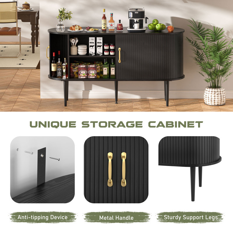 Armoire d'appoint 54 "avec portes tambour, buffet et armoire de rangement 54", Noir
