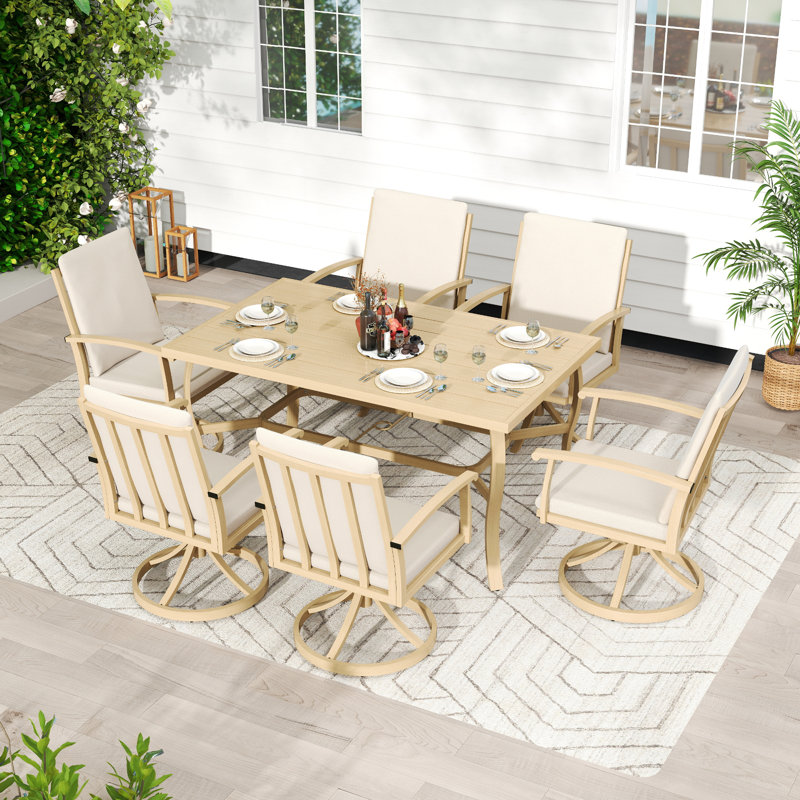 Ensemble de salle à manger rectangulaire en aluminium avec coussins Whittlesey, Beige, 6