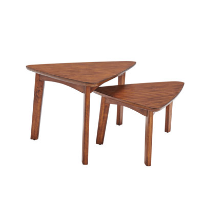 Amarius 40" Mid-Century Industrial Solid Wood 2 Triangular Nesting End Table Set With 3 Legs