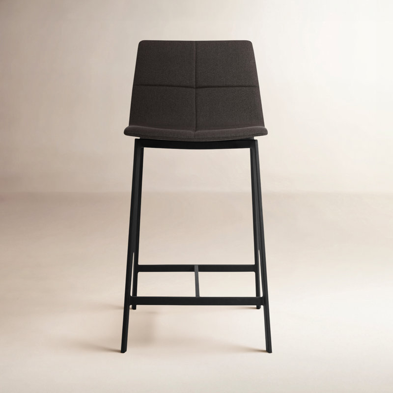 Between Us Upholstered Stool with Metal Frame, Black, Counter Stool (26" Seat Height), Ink Genuine Leather
