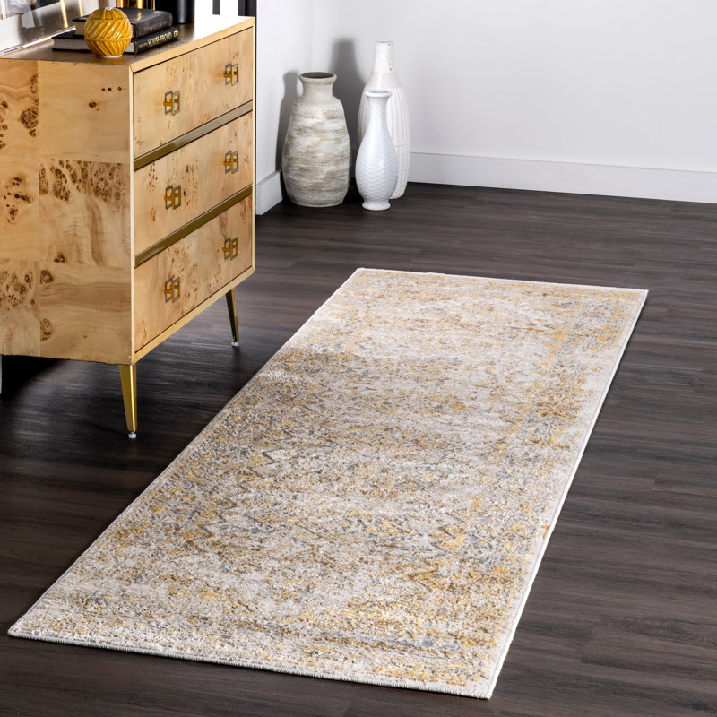 Fusco Vintage Faded Power Loom Yellow Rug, Square 5'