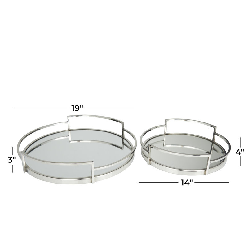 Stainless Steel Metal Mirrored Decor Tray Set, Silver