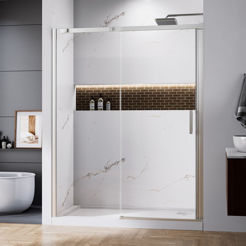 60"x 74"Brushed Nickel Framed Sliding Shower Door 8mm SGCC Certified Clear Tempered Glass Shower Enclosure with Reversible Adjustable Bathroom Shower Screen