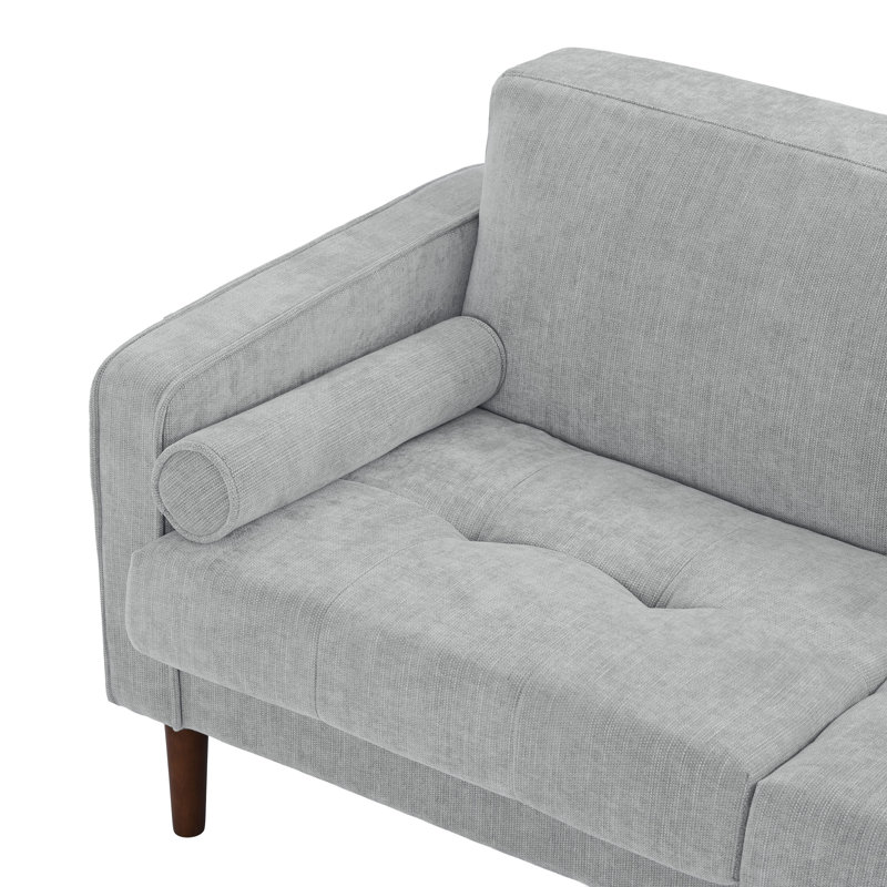 Causeuse à accoudoirs carrés 62,7 po Carmelinda, Chenille gris pâle