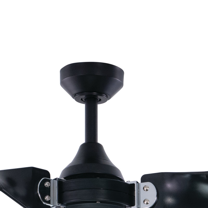 Makoti 52 in. Black and Chrome Indoor Rod Mount Industrial Ceiling Fan with Black Blades, Dimmable Integrated LED Light Kit and Remote Control Included, 3 Speeds, Frosted Opal Glass Shade