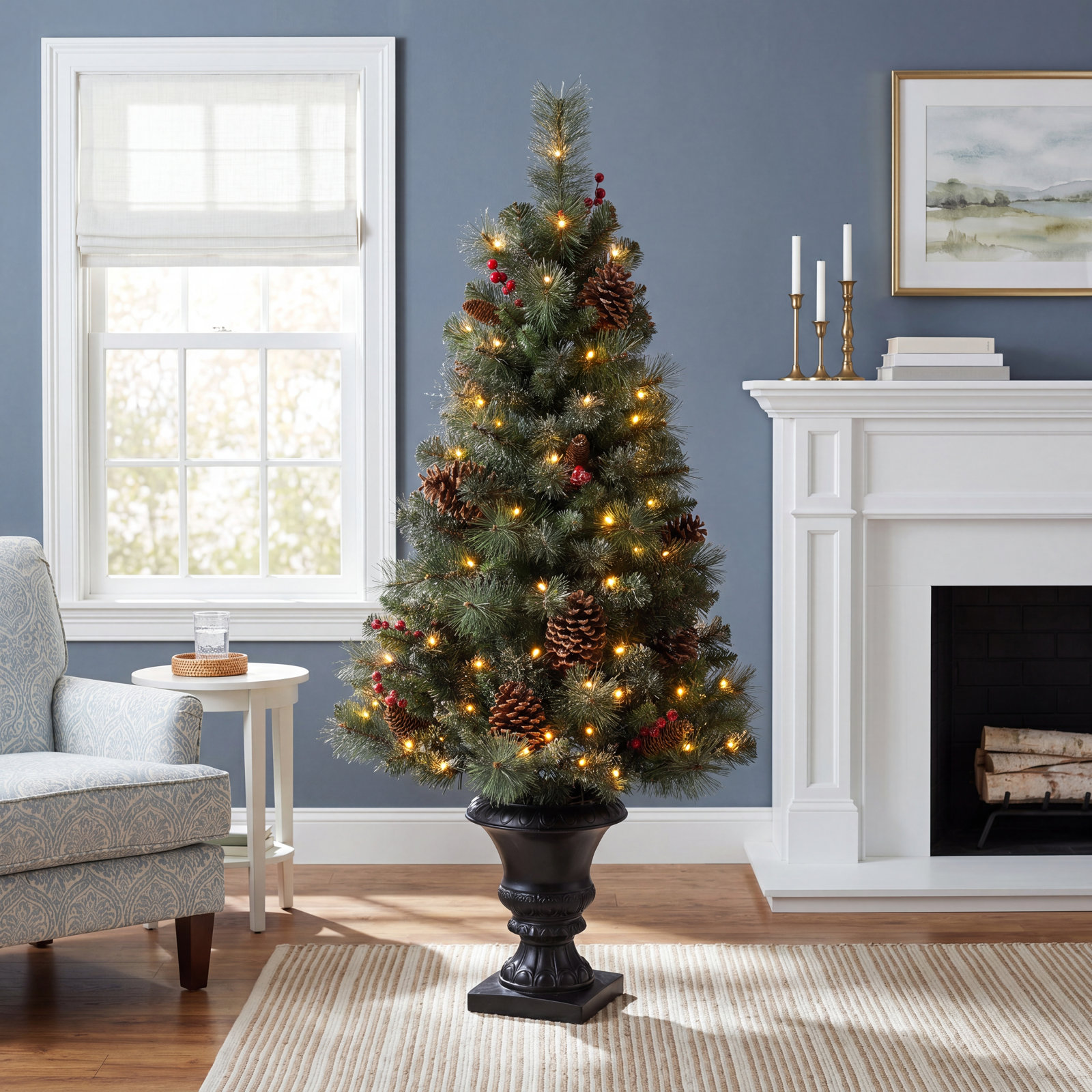 White Frosted 4' Pre-Lit Cypress Christmas Tree, 4 ft.