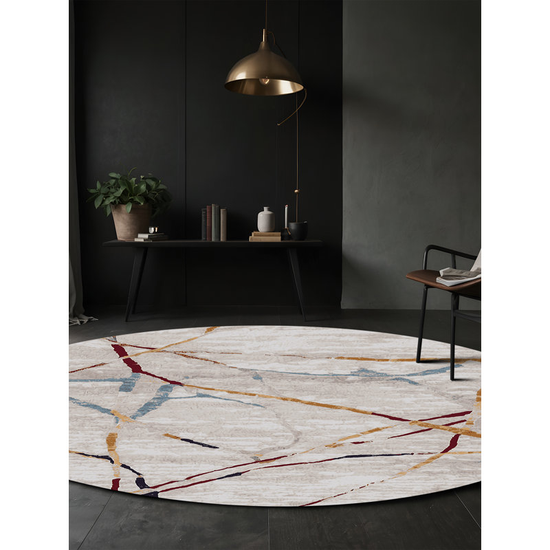 Tapis beige lavable à la machine, Rond 5 pi