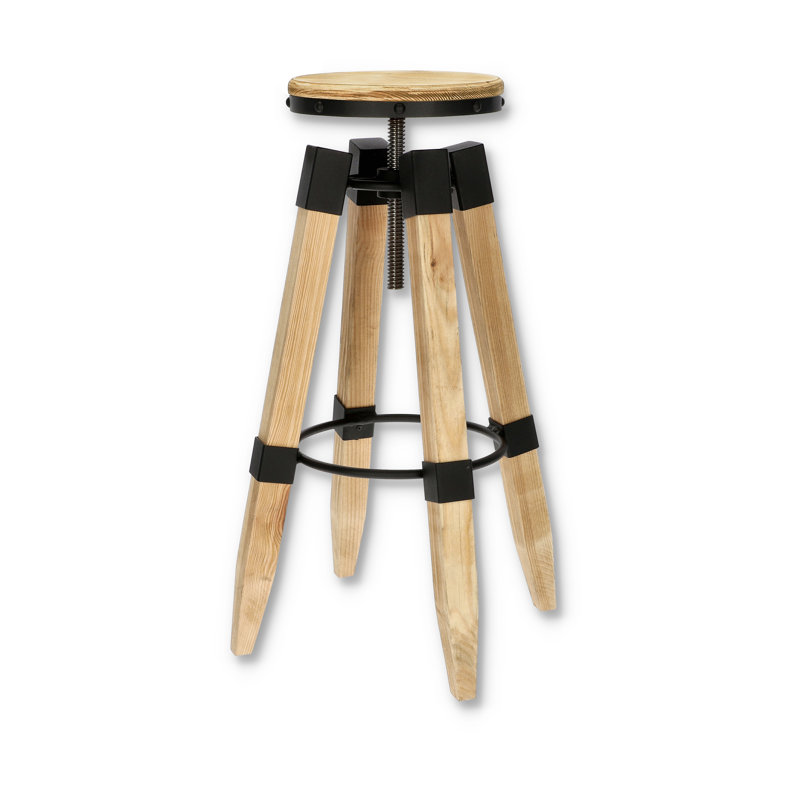 Bradbury Swivel Solid Wood Adjustable Height Counter Stool, Natural Wood