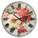 Red Painted Flowers on Vintage Postcard I - Traditional wall clock