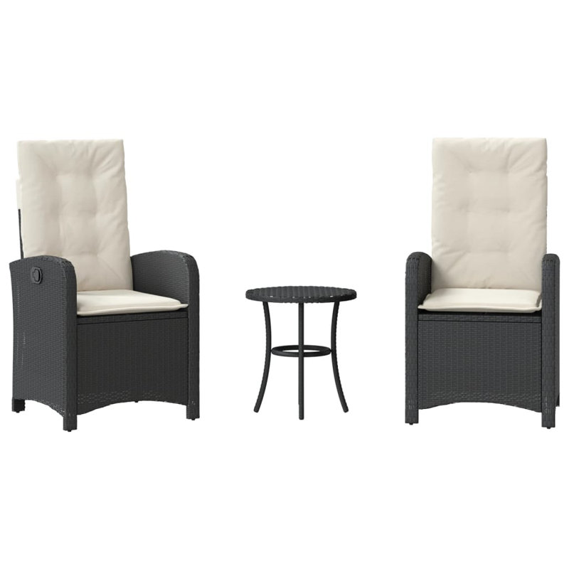 2 - Person Wicker Patio Dining Set with Round Table , Cushions Included, Beige, Black