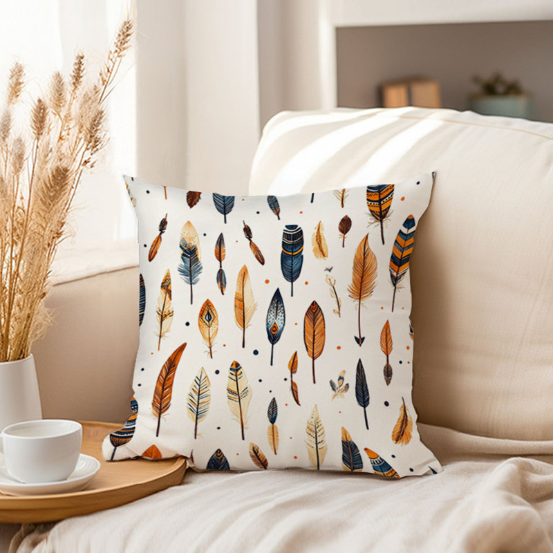 Boho Feather Dreams Pattern XVII Bohemian Throw Pillow Cover, Square 20"