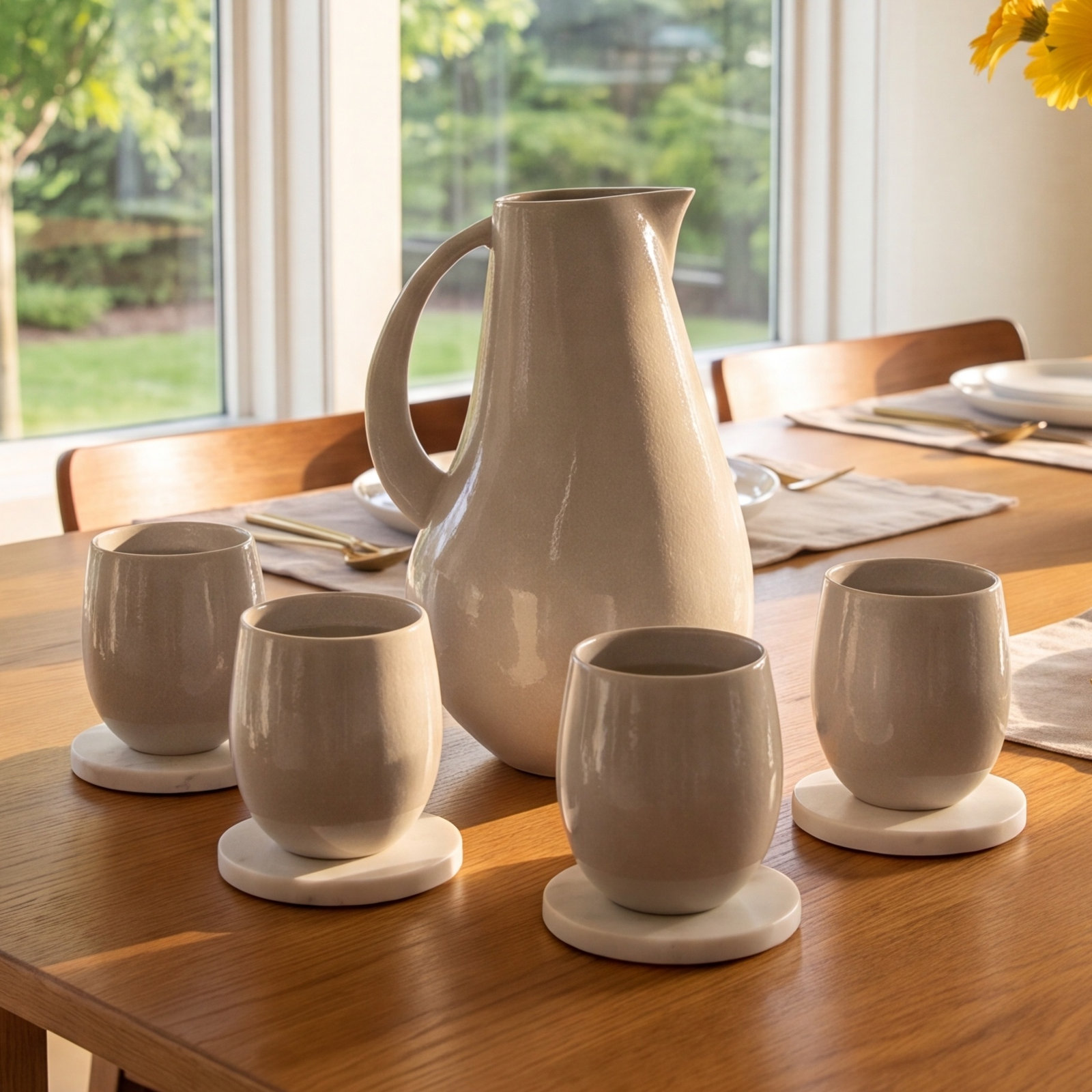 Borgen 5-Piece Goblet and Pitcher Set, Muslin