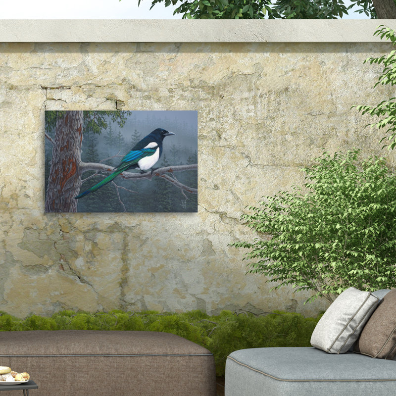 Toile d'extérieur Jeff Hoff Misty Forest Magpie, H 12 po x l 19 po