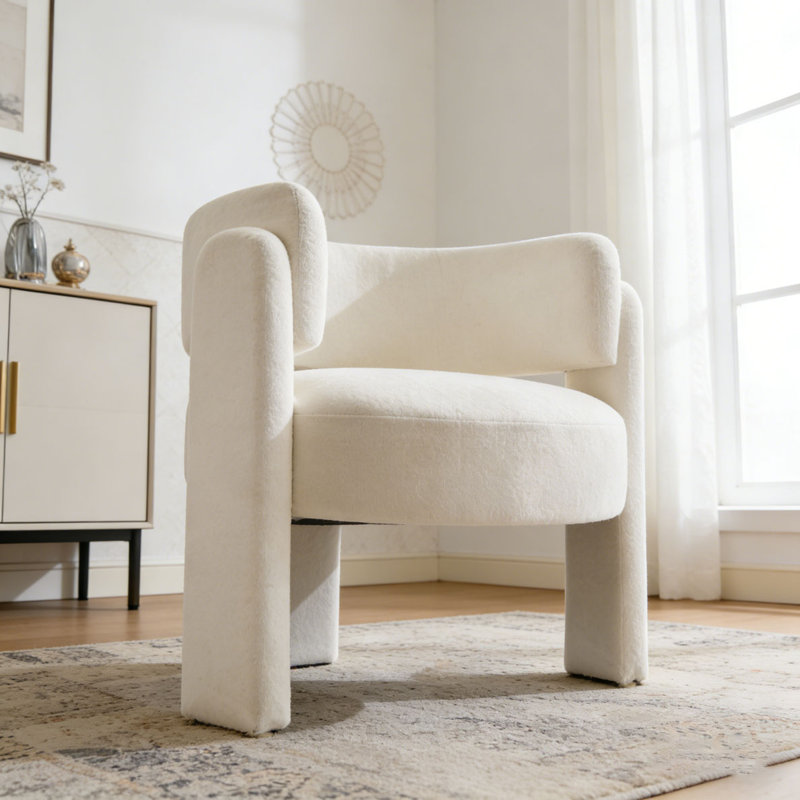 Fauteuil d'appoint moderne, fauteuil d'appoint contemporain en tissu Boucle, Blanc ancien