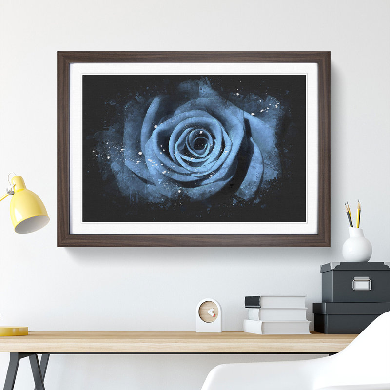 Pretty Blue Rose - Picture Frame Graphic Art Print, Walnut Framed, 33cm H x 45cm W x 2cm D