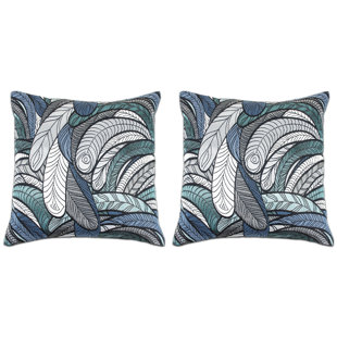 Grey And Teal Feather Elegant, Decorative Throw Pillow Cover (18wx18l) Set Of 2