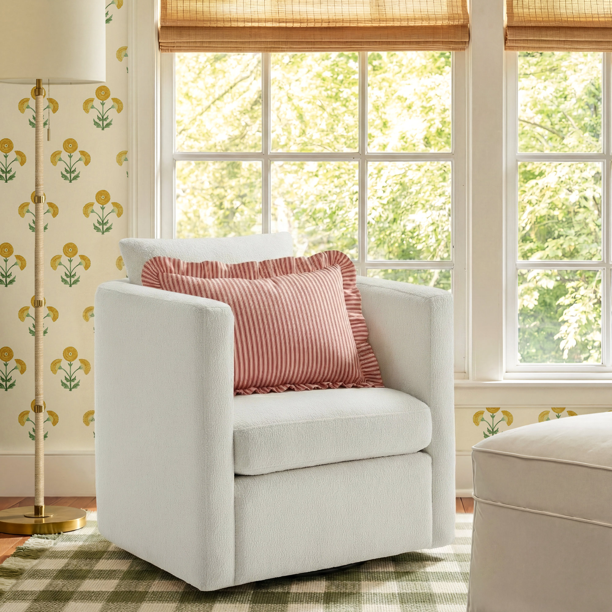 Fran Swivel Barrel Chair, White Polyester