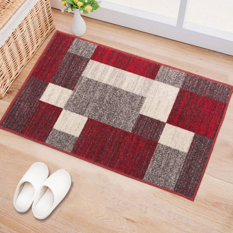 Allyne Geometric Red/Gray Non-Slip Rubberback Area Rug