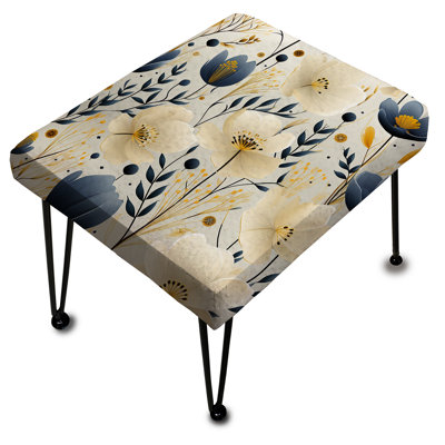 Motif floral ivoire et bleu côtier serein - Repose-pieds rectangulaire floral