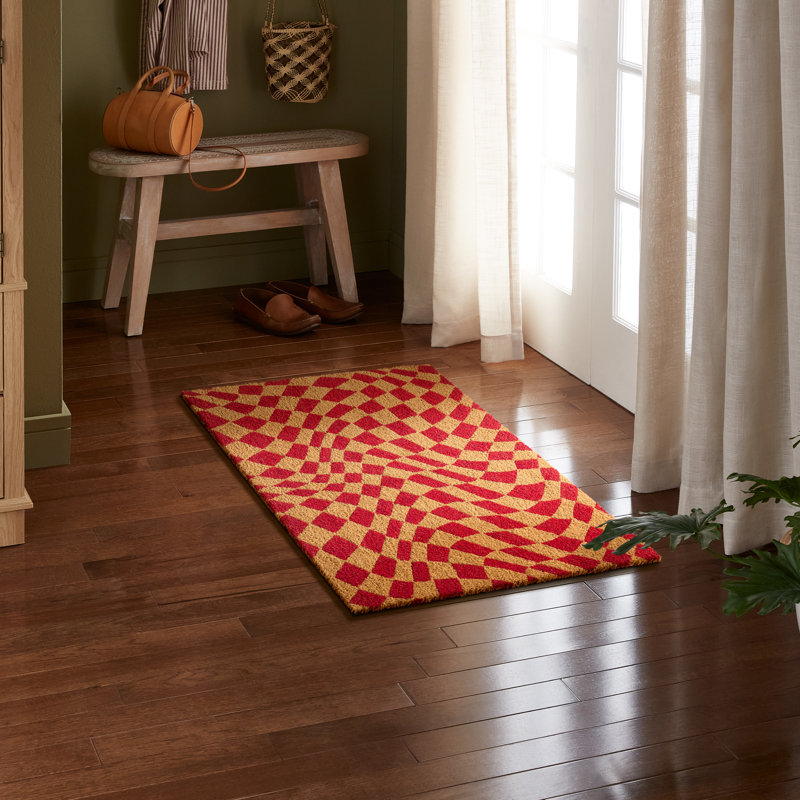 TOWN & COUNTRY LIVING Emmett Groovy Checkerboard Non-Slip Indoor Outdoor Door Mat, 0.59" H x 18" W x 30" L, Red