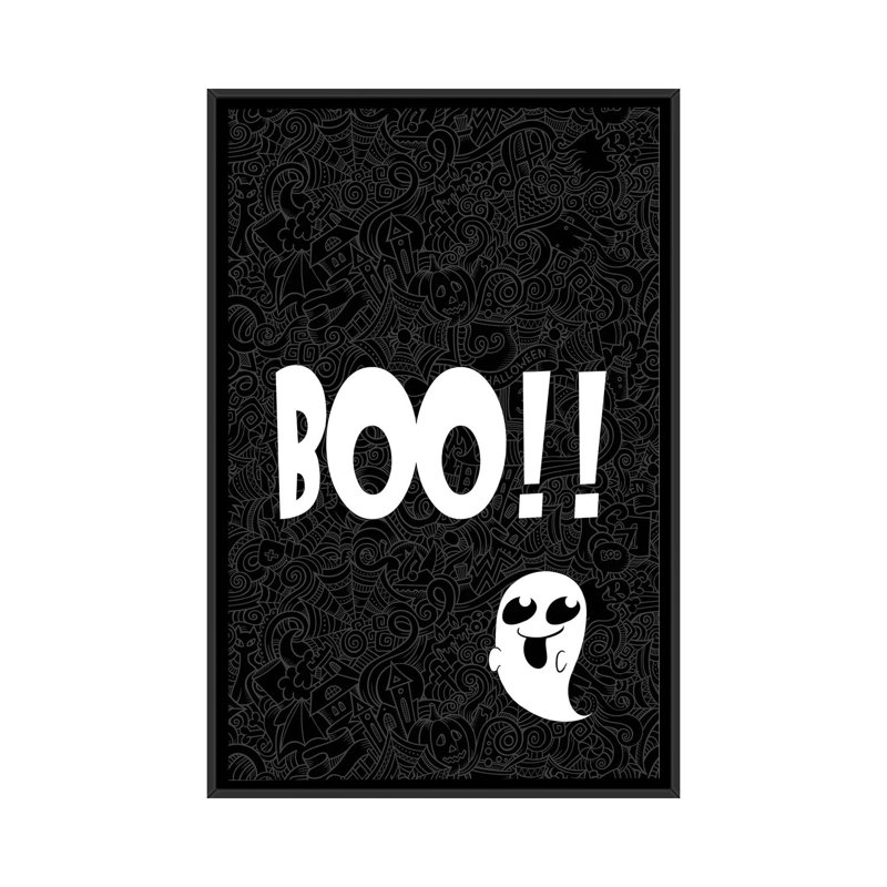 BOO! Impression sur toile tendue, H 26 po x l 18 po x P 1,5 po, Toile avec cadre noir, Pas de tapis