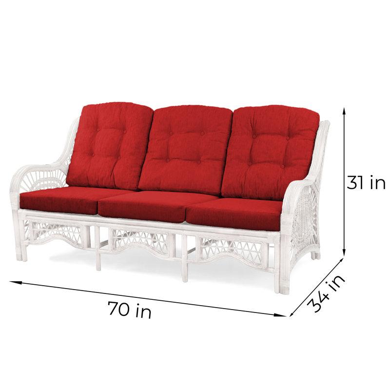 Malibu 4-Piece Natural Rattan Wicker Lounge Set with Red Cushions