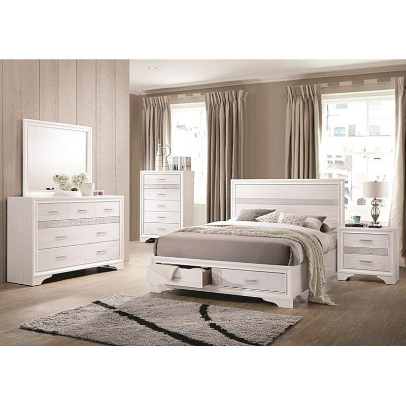 Table de chevet 2 tiroirs Pentico, Blanc