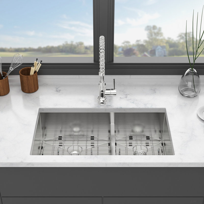 30x19x10" Undermount Double Bowl(60/40) Kitchen Sink - 16 Gauge with Two 10" Deep Basin - Double Bowl Design