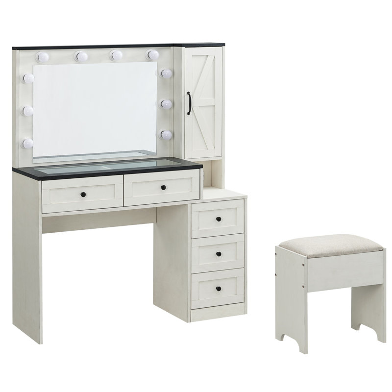 Dressing Table with Mirror, White/Black