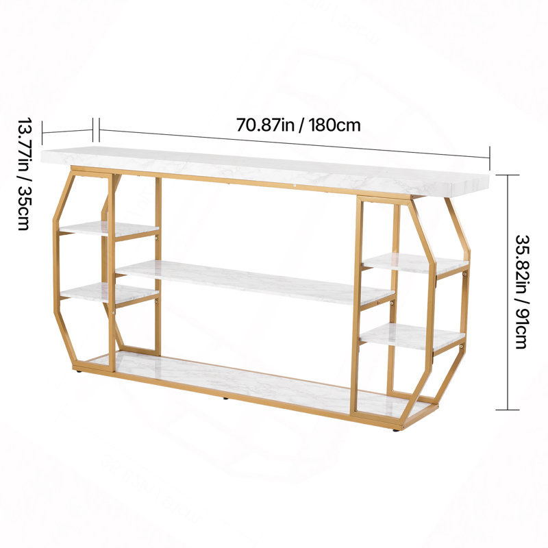 3 Tiers Marble Console Table Modern Golden Geometric Large Console Table