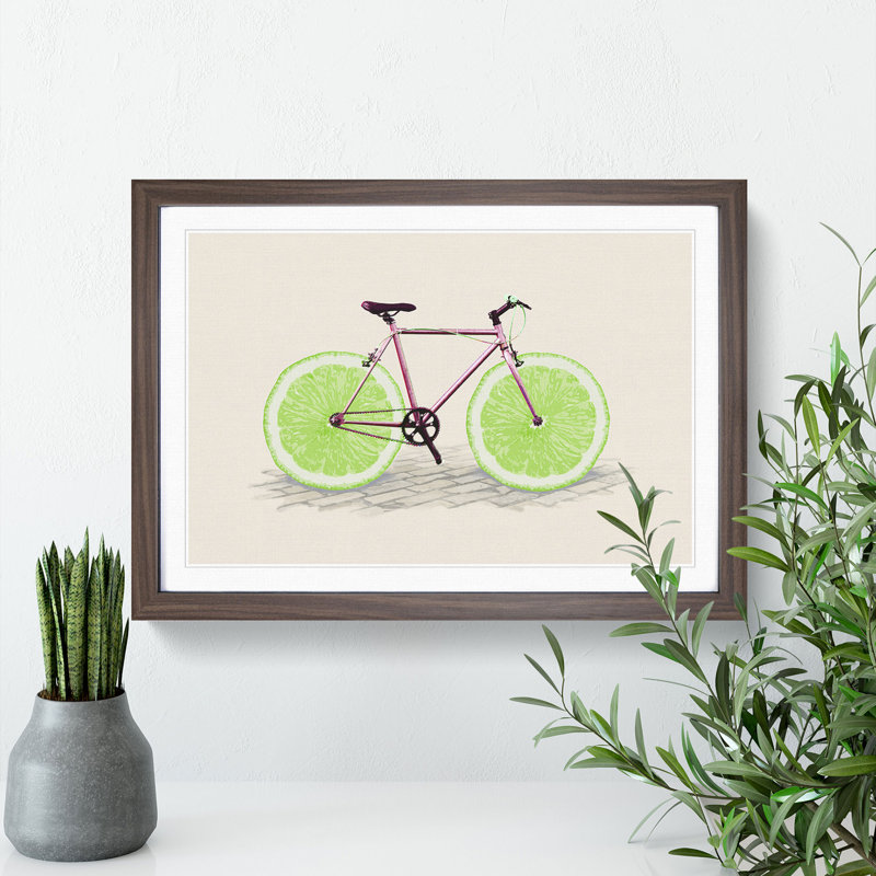 Lime Bicycle - Picture Frame Painting, 36cm H x 48cm W x 2cm D, Walnut Framed
